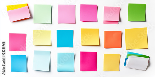 Colorful empty sticky notes on white background forming a pattern