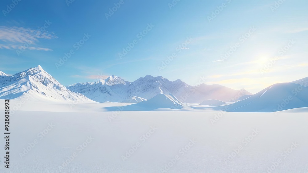Clear and expansive snowy landscape with a mountain backdrop, perfect for winter and adventure themes Clear and expansive snowy landscape with a mountain backdrop, perfect for winter and adventure themes