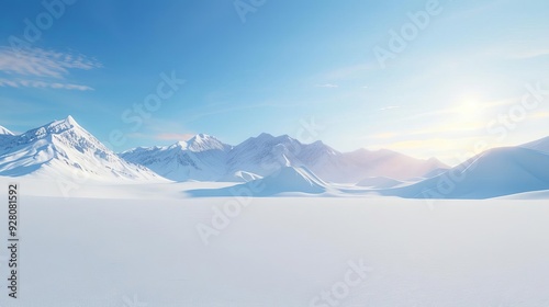 Clear and expansive snowy landscape with a mountain backdrop, perfect for winter and adventure themes