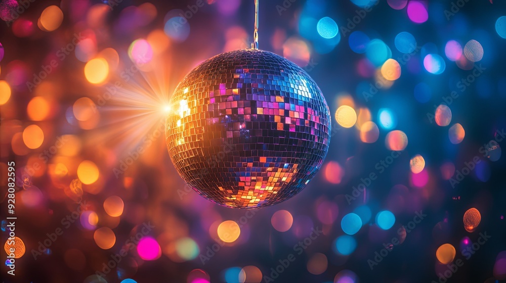 Glittering Disco Ball Sparkling with Light. Retro disco party concept