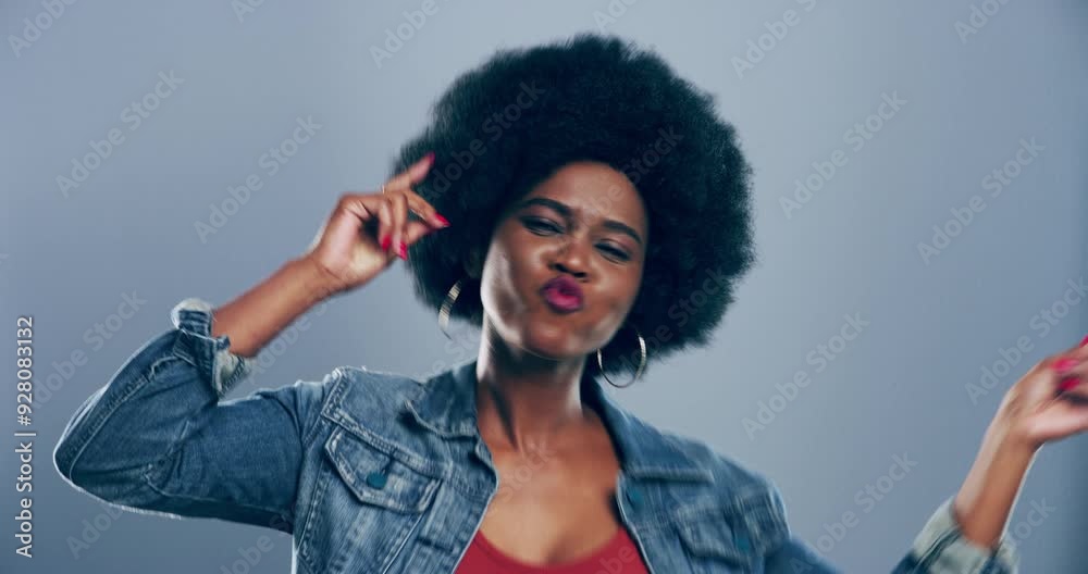 Smile, dance music and face of black woman energy, excited and have fun, joy or celebrate at party. Portrait, crazy or Zimbabwe girl enjoy afro track, winning or dancer performance on gray background Smile, dance music and face of black woman energy, excited and have fun, joy or celebrate at party. Portrait, crazy or Zimbabwe girl enjoy afro track, winning or dancer performance on gray background
