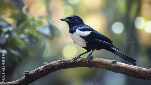 Black and White Bird Perched on a Branch