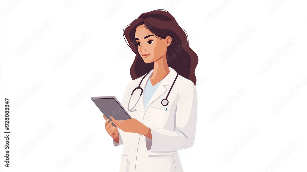 Female Doctor Using Tablet for Patient Information, Modern Healthcare Technology Female Doctor Using Tablet for Patient Information, Modern Healthcare Technology