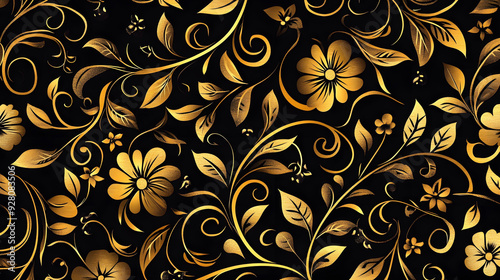 Vector golden floral seamless pattern in retro style