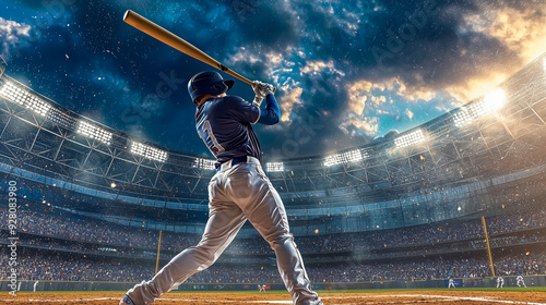 Obraz na płótnie Action-packed baseball scene with player mid-swing