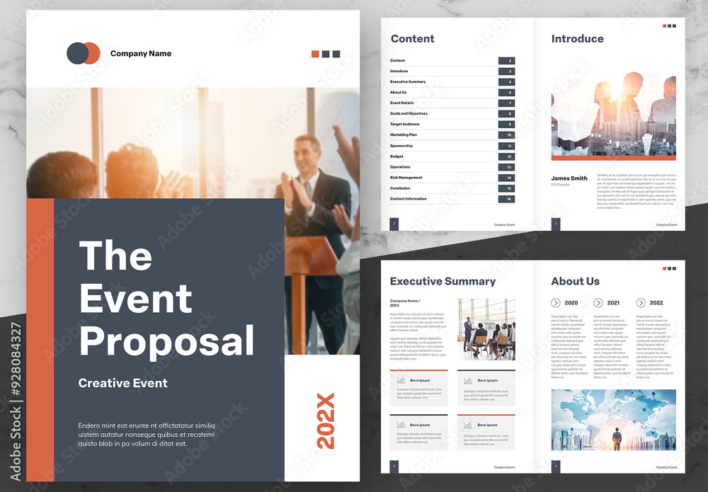 Orange Events Blue and Orange Event Proposal Stock Template | Adobe Stock