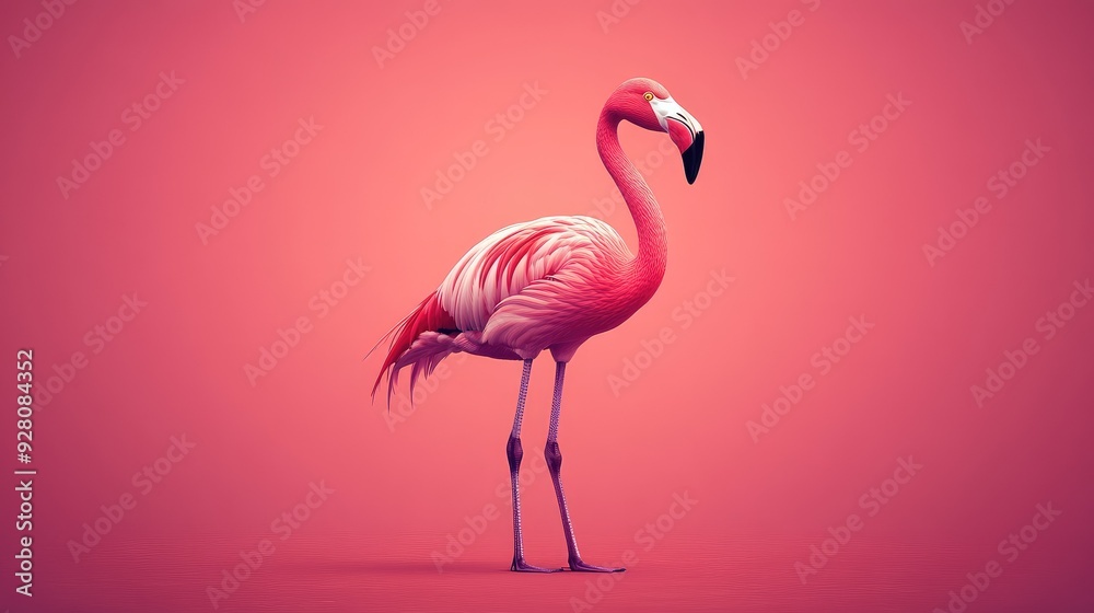 Fototapeta premium Vibrant Pink Flamingo: Stunning Minimalist Wildlife Photography