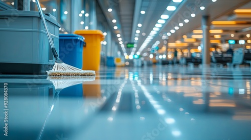 Professional janitorial cleaning equipment. Hygiene maintenance concept