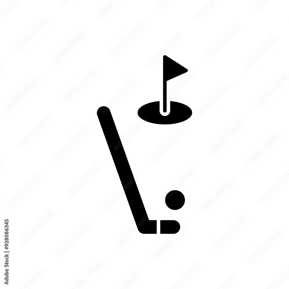 Golf hole with a flag on the ground depicting a golfer hitting a golf ball,icon isolated white background Golf hole with a flag on the ground depicting a golfer hitting a golf ball,icon isolated white background