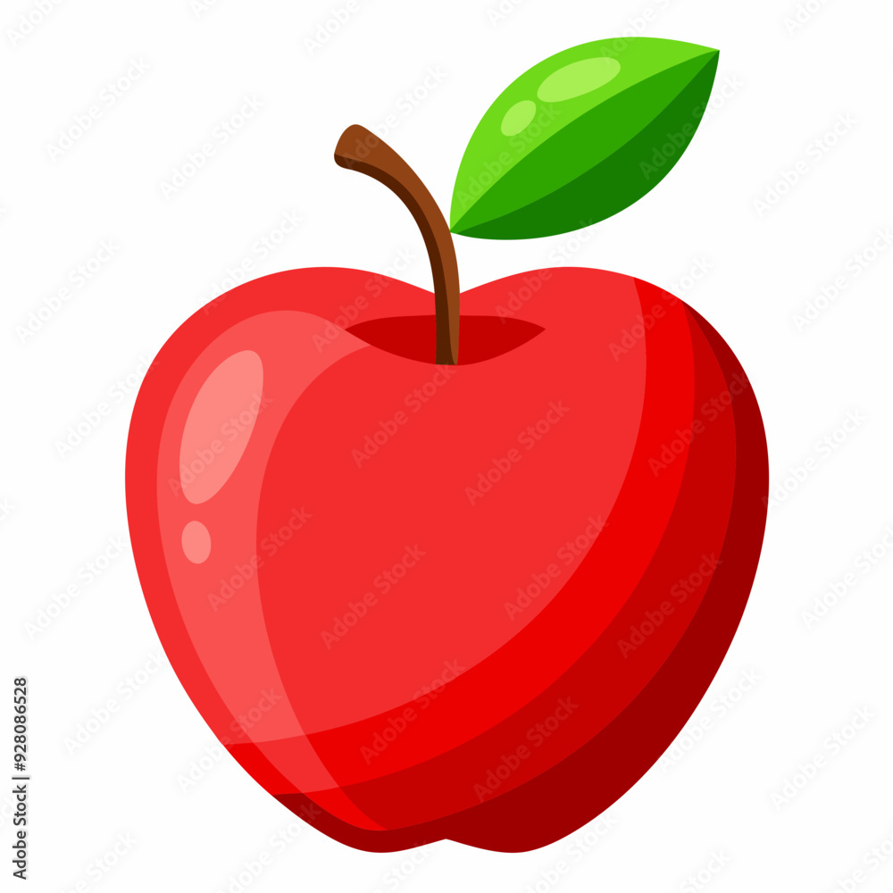 Fototapeta premium Red apple with leaves isolated on white, red apple vector illustration, fruti vector art, red apple silhouette, food icon, apples line art, eps