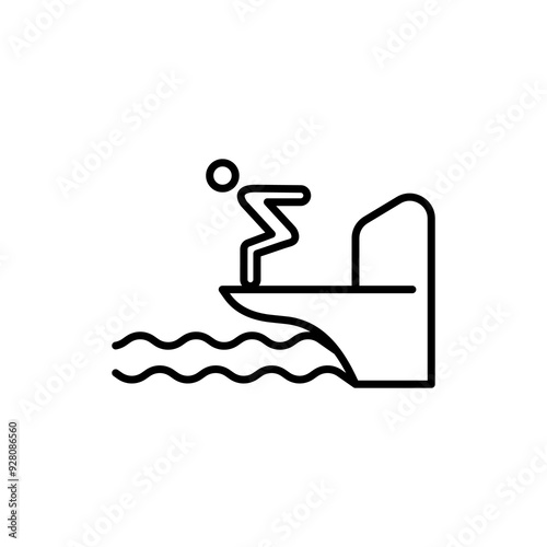  Icon man Sport Training Athletic Swimmer Jump in Pool from Board, isolated on white background. Vector illustration can be used for web, mobile,etc.