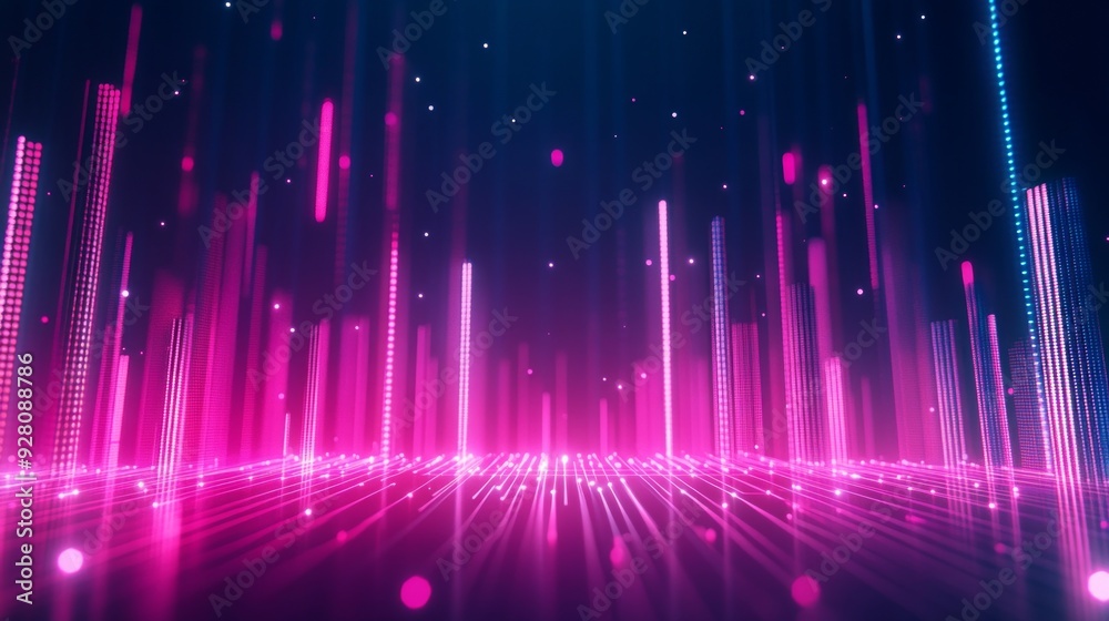 Abstract Digital Cityscape with Glowing Pink Lines Abstract Digital Cityscape with Glowing Pink Lines