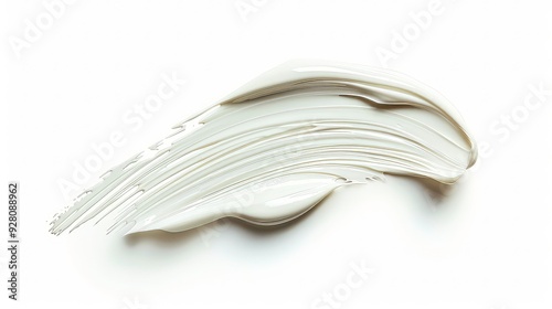 A single, thick stroke of white paint, resembling a wave, is applied to a white background, creating an abstract design.