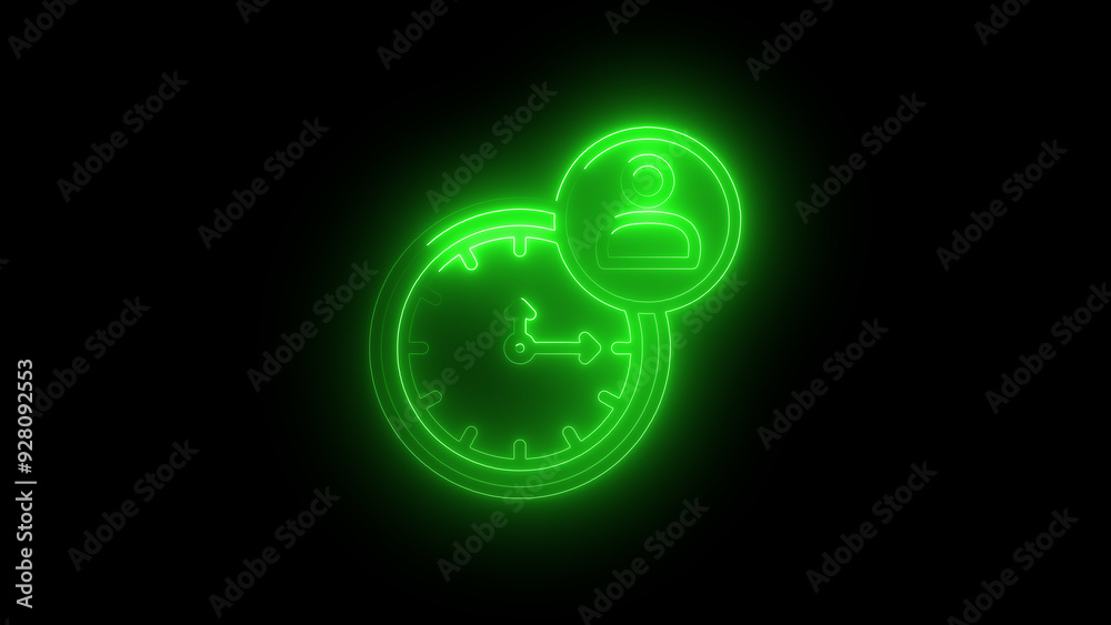 Glowing Neon Clock and User Icon Animation, Modern Time Management Concept. Glowing Neon Clock and User Icon Animation, Modern Time Management Concept.