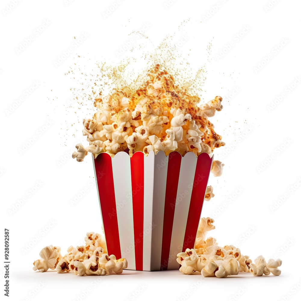 Popcorn Explosion in a Red and White Striped Box Popcorn Explosion in a Red and White Striped Box