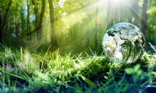 Glass Globe Reflecting a Forest Landscape photo