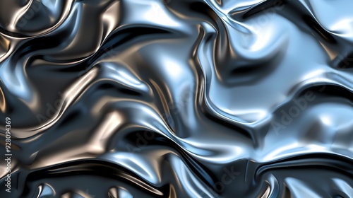 Abstract background of flowing, metallic silver with soft, smooth, and elegant textures.