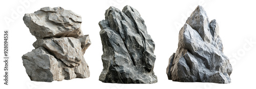 Various large rocks and stones isolated on transparent background
