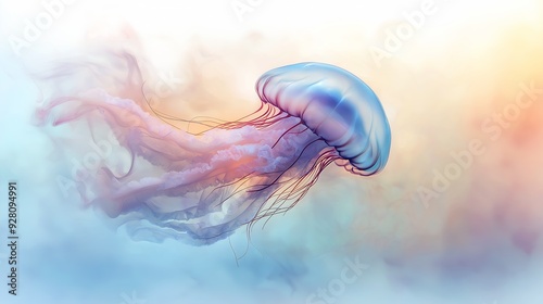 jellyfish floating deep background acid color smoke inspiring animal pearl falling sky airy photo