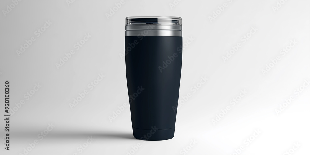Black reusable stainless steel thermo water bottle on white background Black reusable stainless steel thermo water bottle on white background