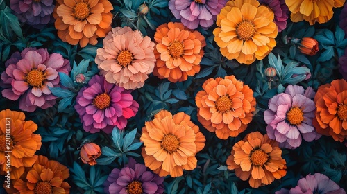 Fototapeta Naklejka Na Ścianę i Meble -  Watercolor marigold flowers in a vibrant, rich color scheme.