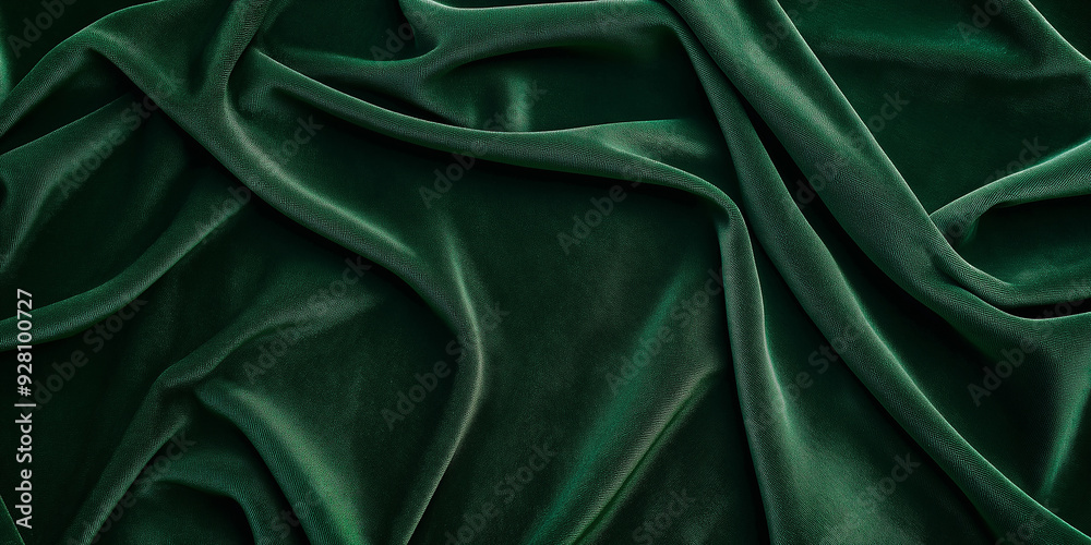 Fototapeta premium Elegant flowing green velvet background forming soft folds