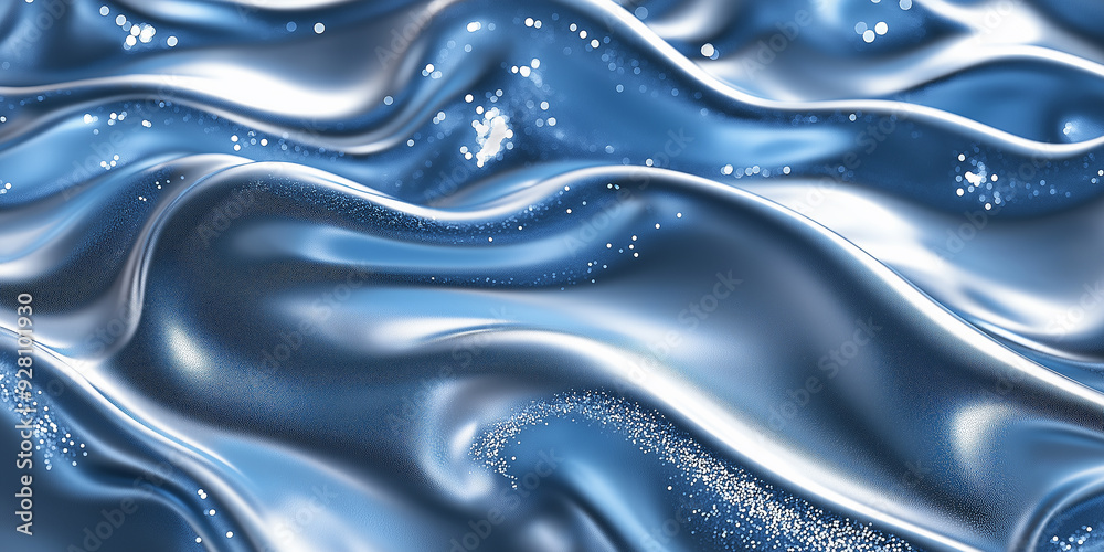 Fototapeta premium Abstract blue wavy metallic background with glitter particles