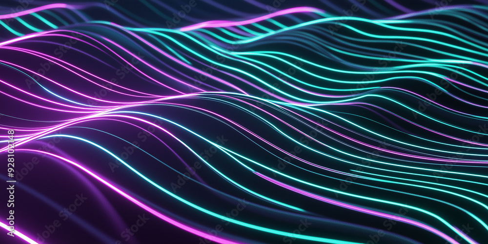 Abstract neon glowing wavy lines flowing on dark background Abstract neon glowing wavy lines flowing on dark background
