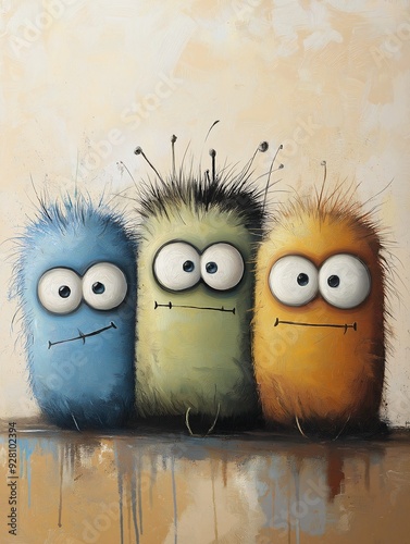 three furry creatures eyes hair young moody city inspiring frequency princess album cover alienating bluey