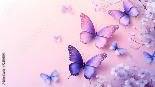 cute Purple Butterflies on a Pink Gradient Wallpaper