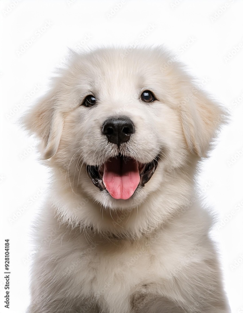 笑顔のグレート・ピレニーズの子犬のポートレート(Portrait of a smiling Great Pyrenees puppy on white background)
笑顔のグレート・ピレニーズの子犬のポートレート(Portrait of a smiling Great Pyrenees puppy on white background)