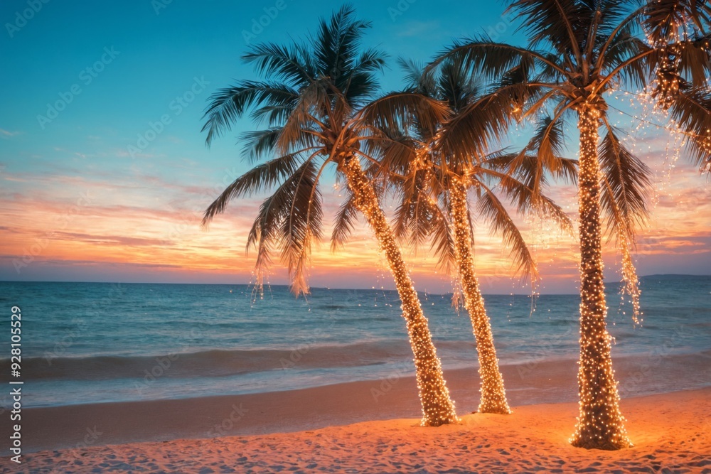 Fototapeta premium Beautiful beach scene sunset sky is deep blue Sunset on a beach