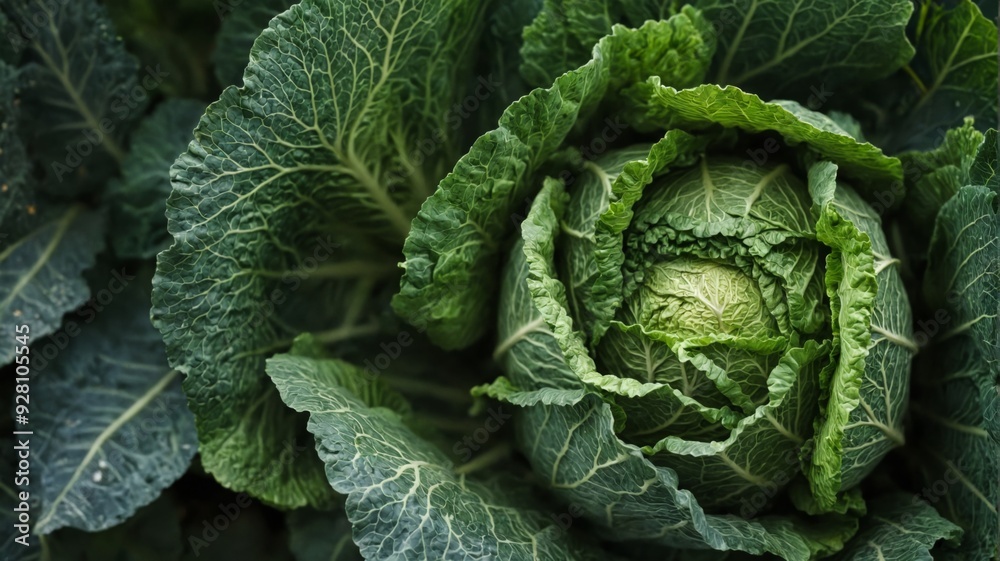 Fototapeta premium Close-up head cabbage cabbage green has large oval-shaped A vege