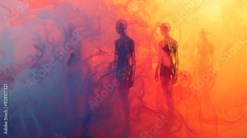 Abstract AI art depicting human silhouettes and digital connections