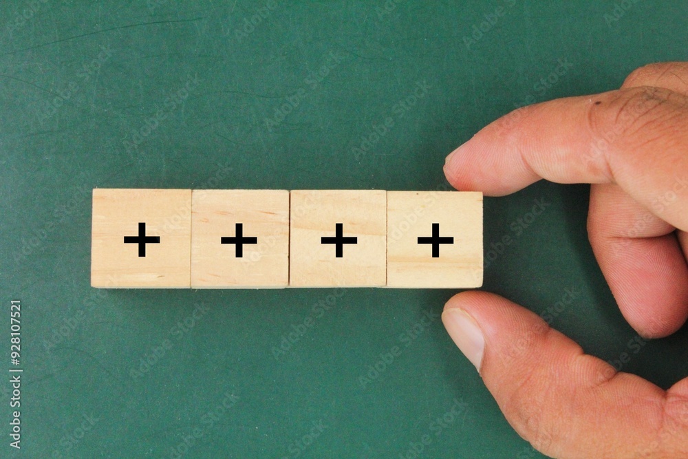 Increasing Plus inline arrangement of plus symbols. Added value or increasing benefits ...