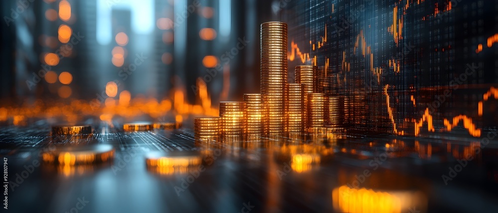 photography concept depicting the surging gold prices and its role as a safe haven asset amidst fluctuations in the financial markets  The image showcases the complex interplay between gold