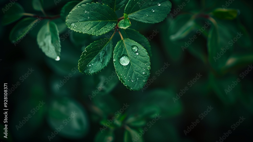 A single raindrop on a green leaf. A single raindrop on a green leaf.