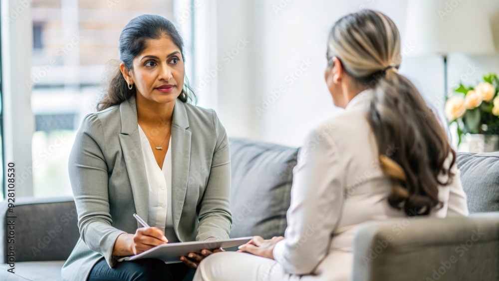 Indian Psychiatrist in Office - Indian female psychiatrist in her office, engaging in a therapeutic session with a patient, demonstrating empathy and professionalism.
Indian Psychiatrist in Office - Indian female psychiatrist in her office, engaging in a therapeutic session with a patient, demonstrating empathy and professionalism.