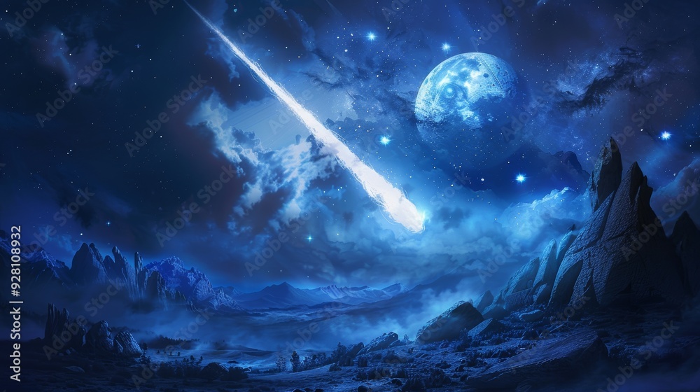 Fototapeta premium Art concept of a meteors influence on dreams and prophecies in an ancient culture, mystical and psychological themes