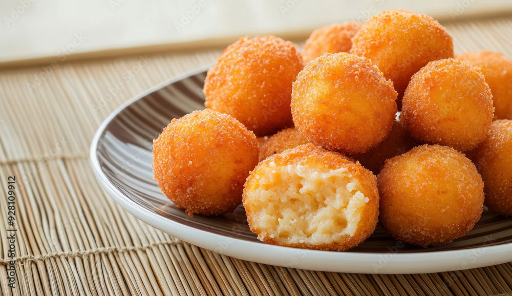 Food photography of crispy cheese croquettes arranged in a plate