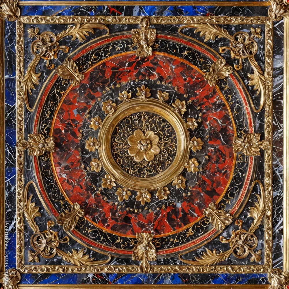 Fototapeta premium Square-shaped decorative panel red black marble background cente