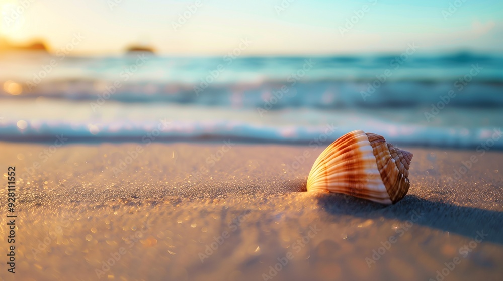 A single seashell on a sandy beach. A single seashell on a sandy beach.