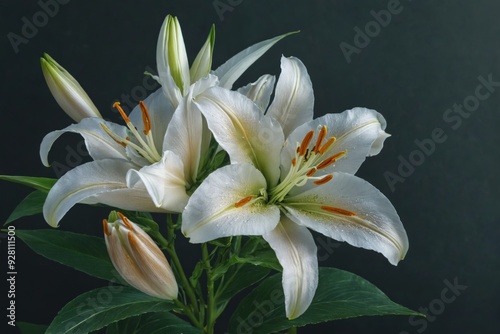 Close-up beautiful white lily flower orange stamens full A bouqu photo