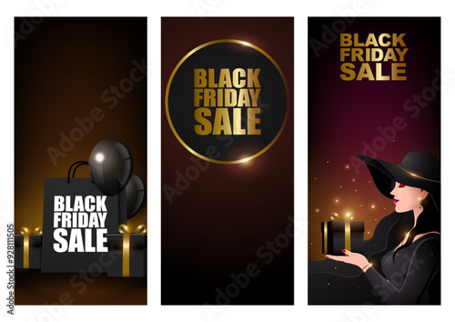Luxurious Black Friday background templates, optimized for phone screen size. For creating high-impact promotional graphics, banners, and social media posts during the holiday shopping season