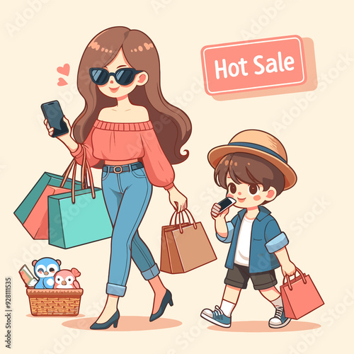A woman and a boy are shopping together