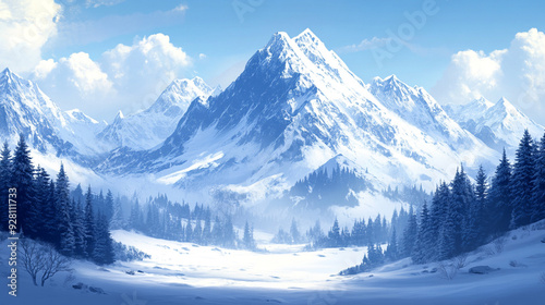 Landscape of snow moutain background.