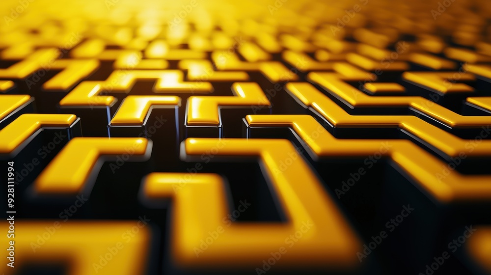 Yellow and Black 3D Abstract Maze Pattern Close-up of a yellow and black 3D maze pattern, showcasing modern geometric design and abstract visual complexity Yellow and Black 3D Abstract Maze Pattern Close-up of a yellow and black 3D maze pattern, showcasing modern geometric design and abstract visual complexity