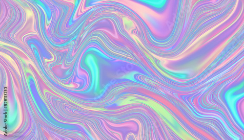 Holographic foil neon trend wavy abstract background