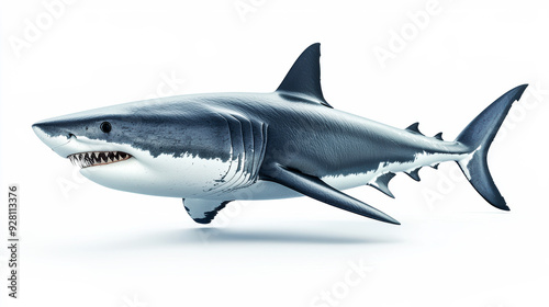 High Resolution Detailed Portrait of a Great White Shark on White Background photo