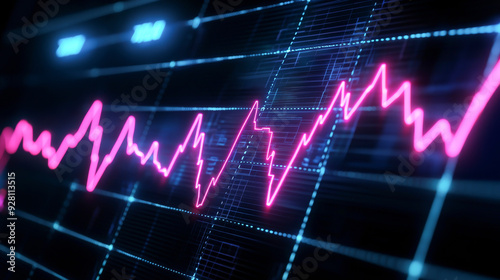 Abstract financial chart with glowing pink line showing stock market trends on a digital screen. Suitable for finance themes.